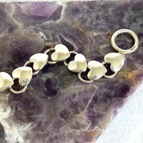 Solid Sterling Silver 925 Stacking Heart Link Toggle Clasp Bracelet Sz 6.5" 20g - Picture 16 of 16